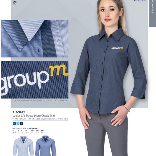 LADIES 3/4 SLEEVE MICRO CHECK  BLOUSE